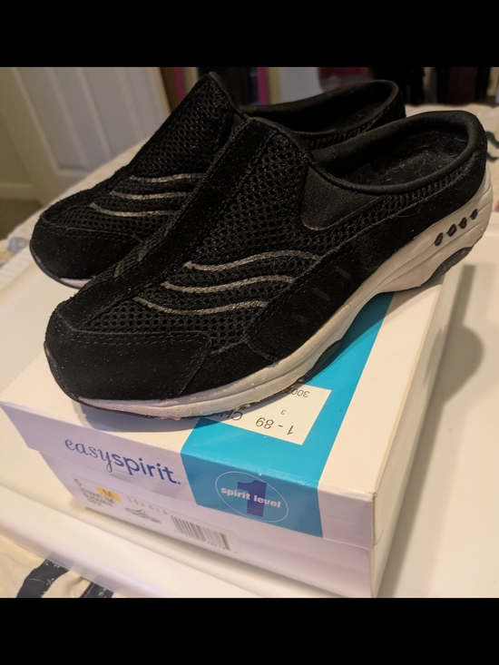 Easy Spirit Shoes - Easy Spirit Black Slip-On Mesh/Suede Clogs
